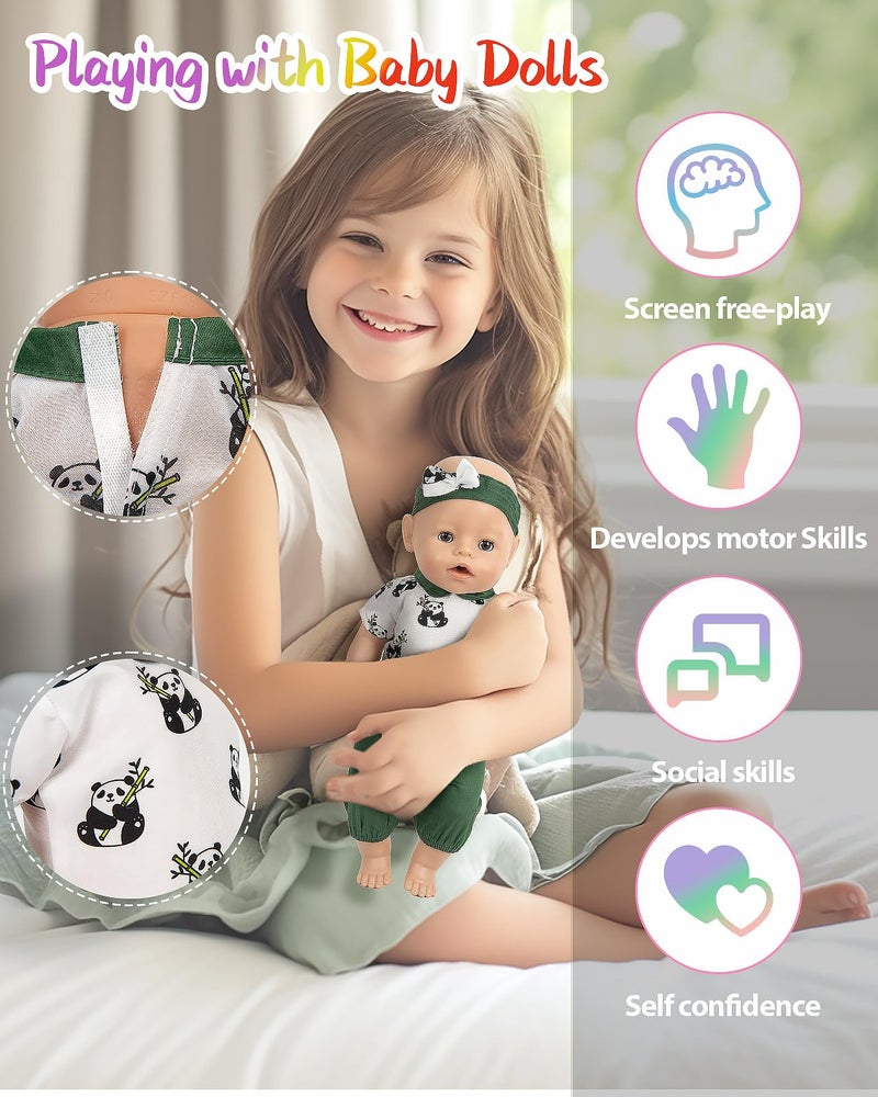 ARTST Baby Doll Clothes 8 Set 14-16 inch Baby Doll Accessories Outfit with Headbands for 43cm New Born Baby Dolls 15 inch Bitty Baby Doll 18 inch Doll - Image 3